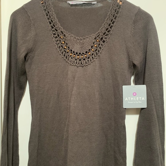 ATHLETA WOMEN'S BROWN LONG SLEEVE CROCHET TOP XXS - Picture 6 of 9